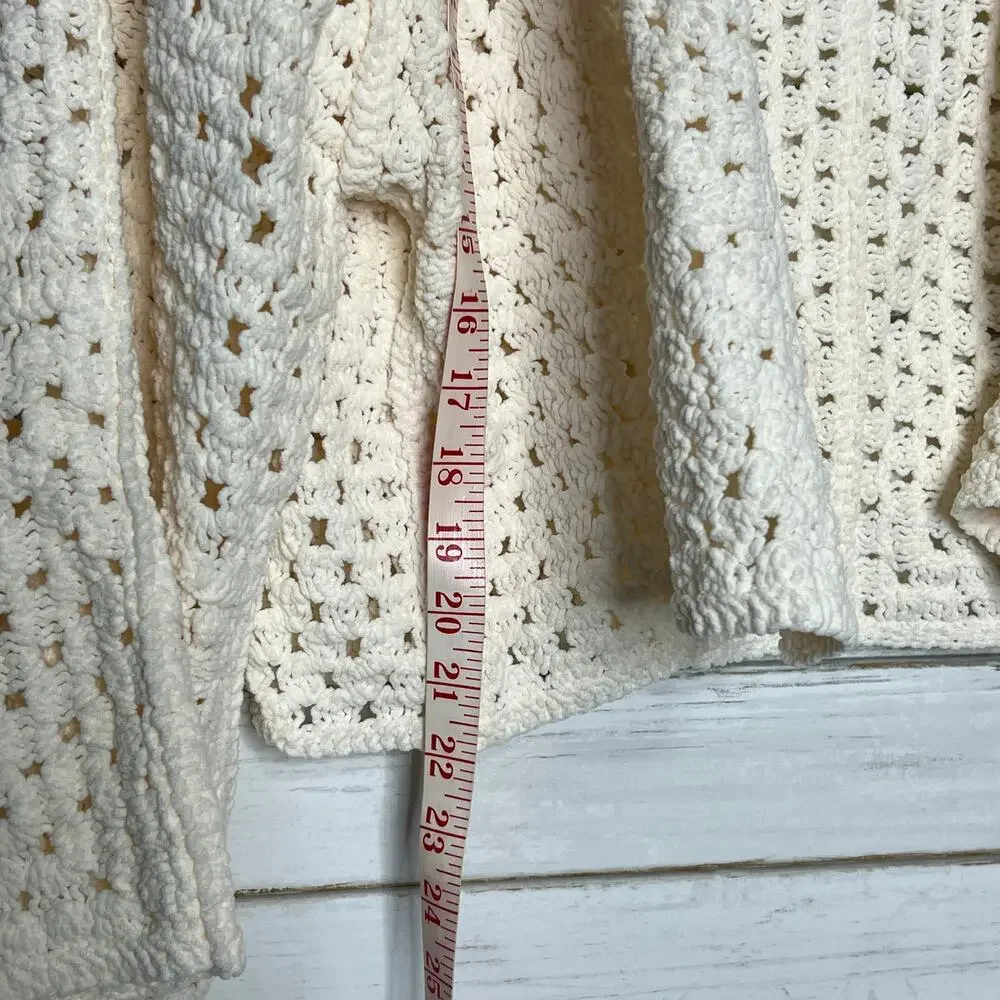 POL Crochet Cardigan Sweater Cream Ivory Size Medium